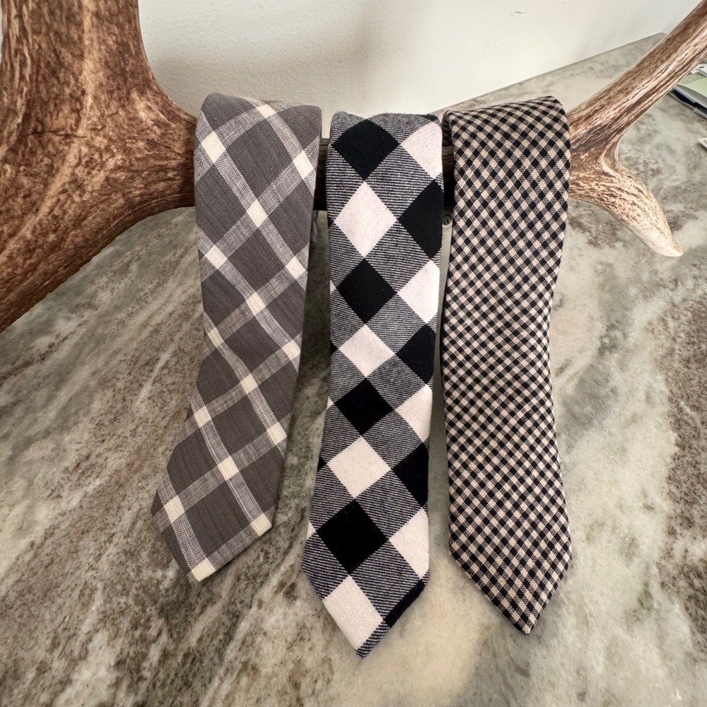 Sprezza New York City Mens Ties Bundle 3 Plaid Gingham Black White Grey Neckties